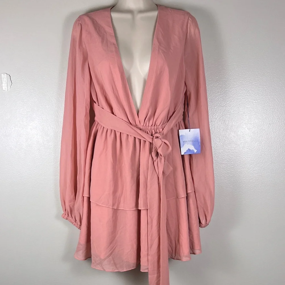 Revolve MAJORELLE Berkshire Mini Dress Chiffon Fully Lined Blush Pink Size Small